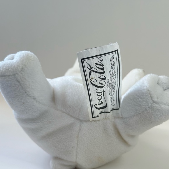 1997 Coca Cola Stuffed Plush Bean Bag Polar Bear 6" Bottle Logo and Hat - Picture 7 of 10